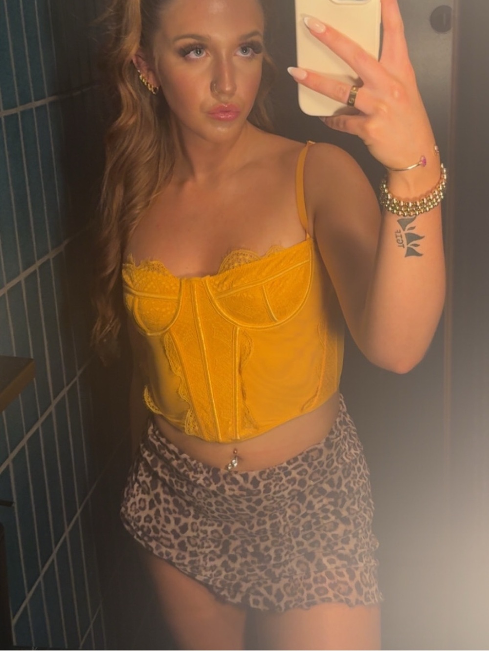 La Hearts Mustard Lace-Trim Bustier Bra